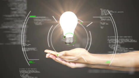 animation of scope scanning and data processing over hand with lightbulb