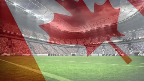 composición del estadio de rugby con la bandera de canadá en transparencia