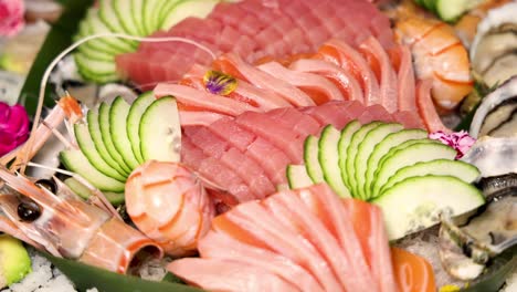 a rotating display of a diverse sushi selection.