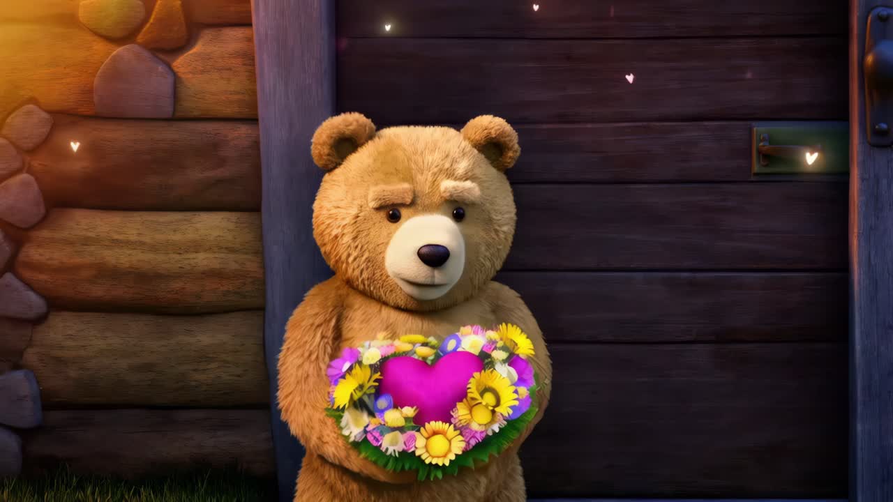 심장 꽃줄이 있는 테디 베어