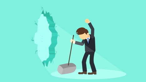 hombre de negocios rompiendo la pared. libertad y concepto de desafío. ilustración de bucle en estilo plano.