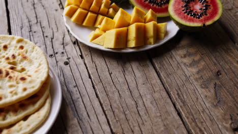 indian bread with mango and watermelon