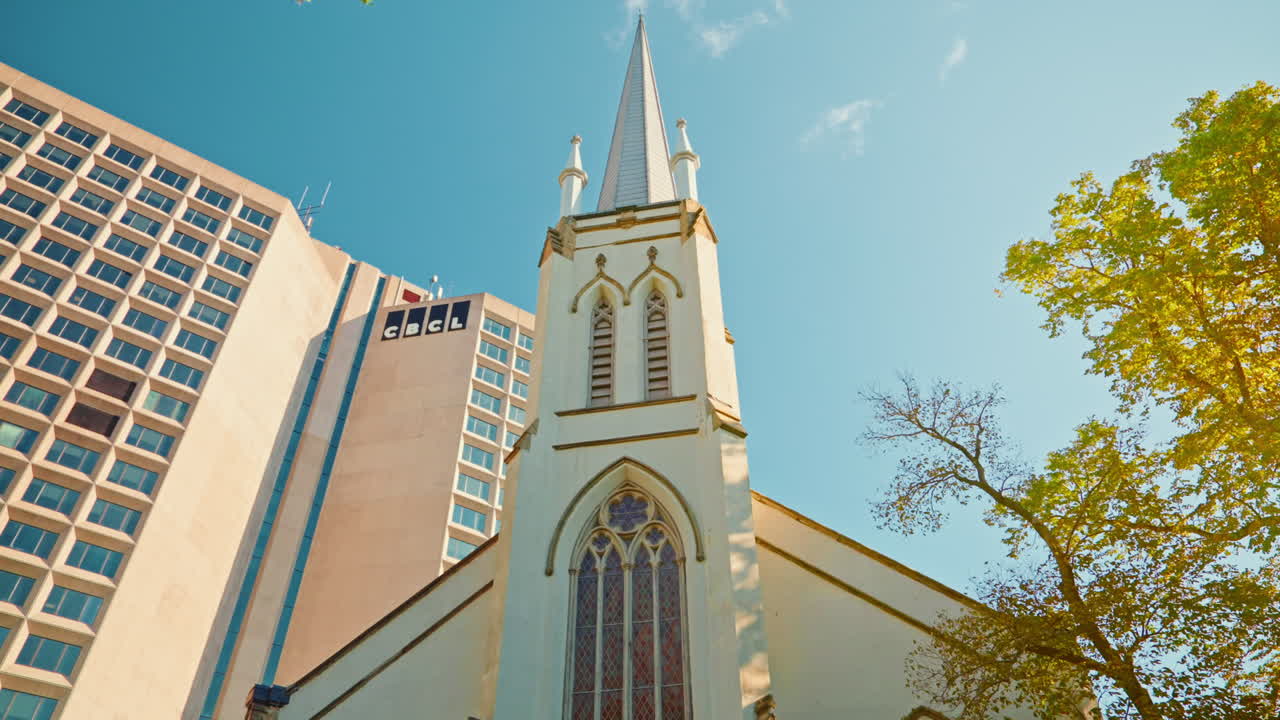Panoramic view of the facade of Saint Mary0s Cathedral in Halifax, Nova Scotia, Canada.