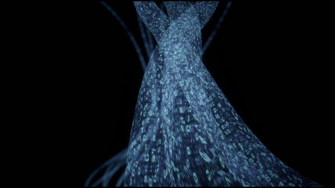 Abstrakt blåt digitalt data stream på sort baggrund