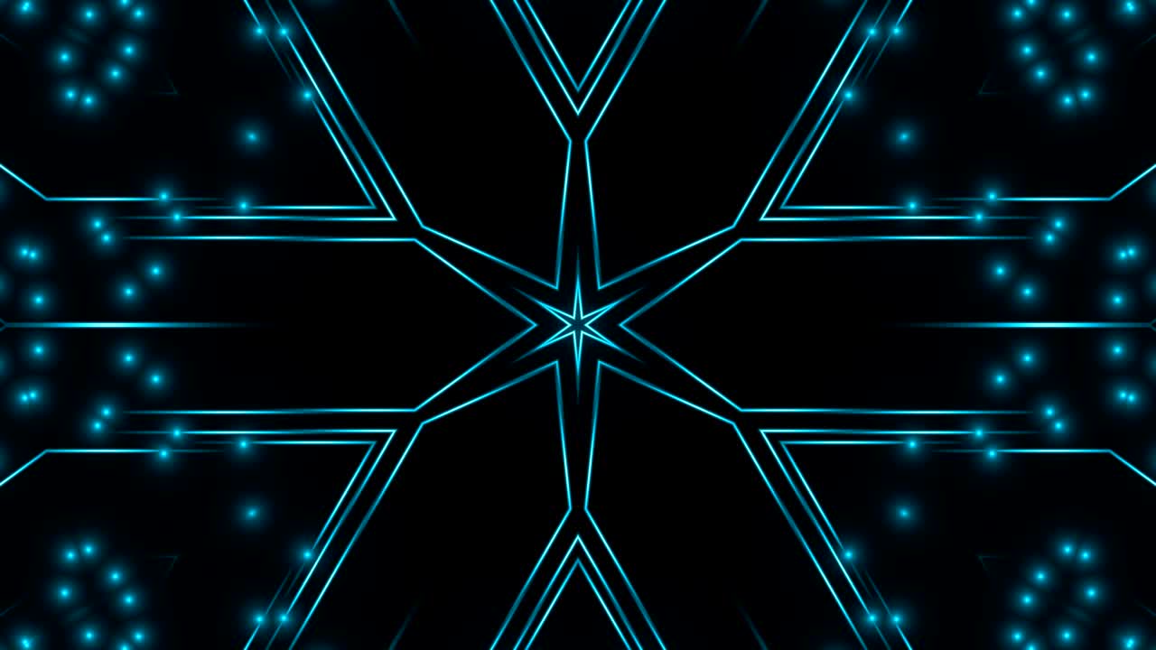 Abstract blue lights kaleidoscope background, 3d render computer generated background