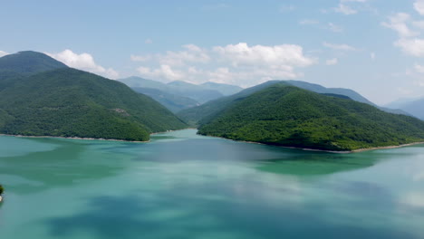 turquoise waters and mountains of the reservoir kazbegi