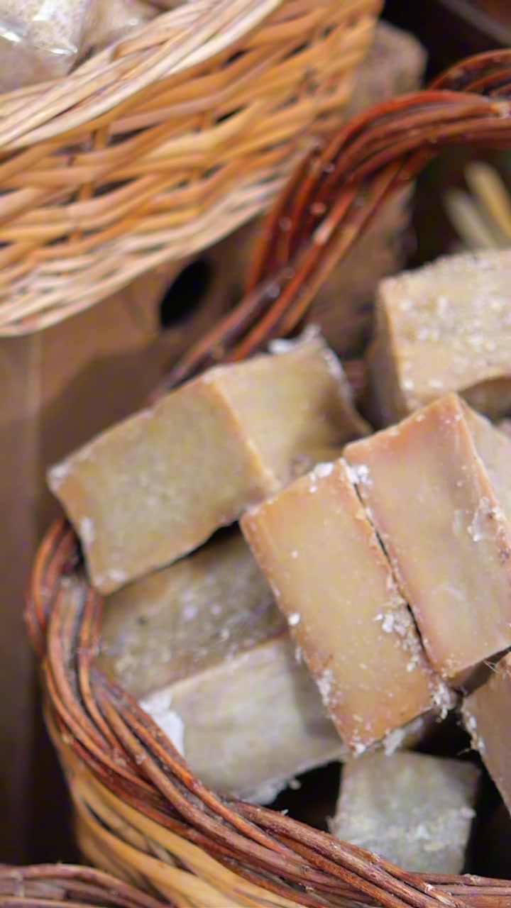 Handmade Natural Soap Bars in a Wicker Basket