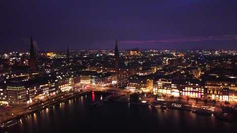 hamburg skyline post sunset aerial shot