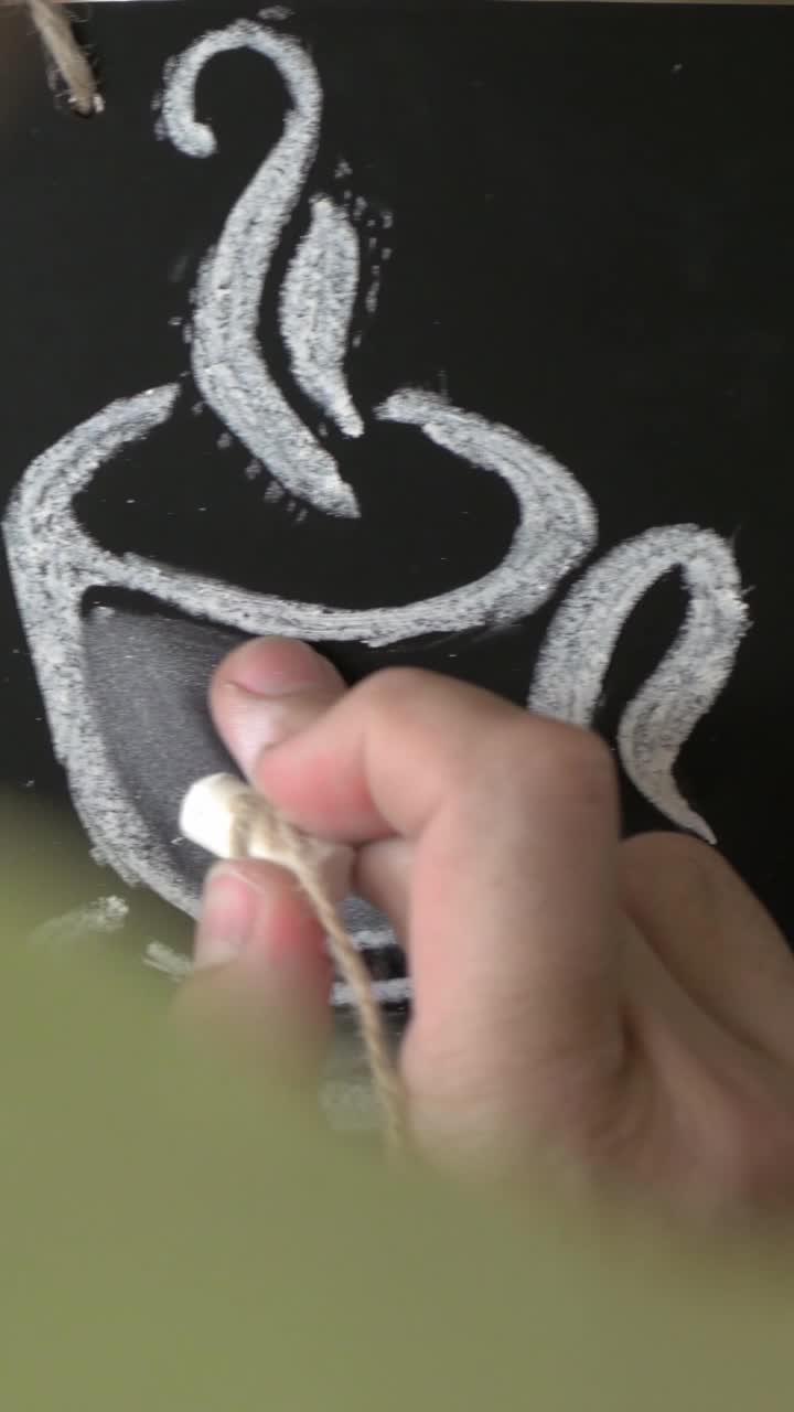 Hand Drawing Coffee Cup with Chalk on Blackboard