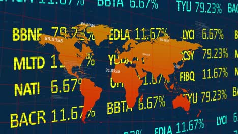 Animación-Del-Procesamiento-De-Datos-Financieros-Sobre-El-Mapa-Mundial