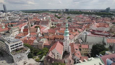 Michael's Tower prominent landmark at the heart of Bratislava. Aerial