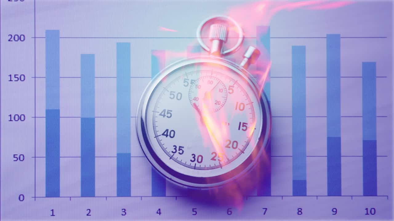 un primer plano de un cronómetro en llamas con un diagrama
