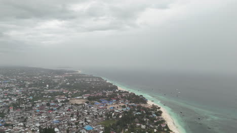 aerial view of coastal town on a stormy day