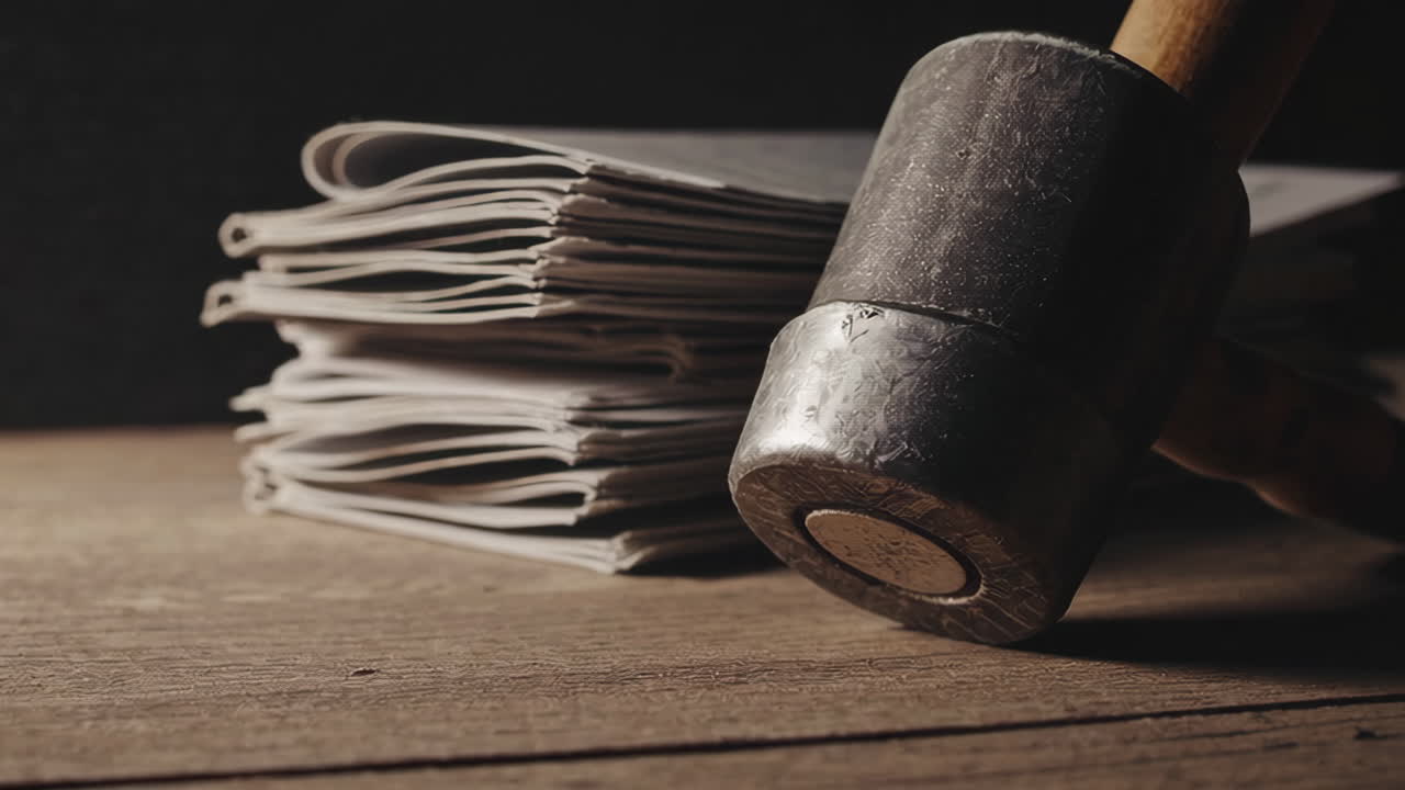 Stack of Newspapers and Hammer