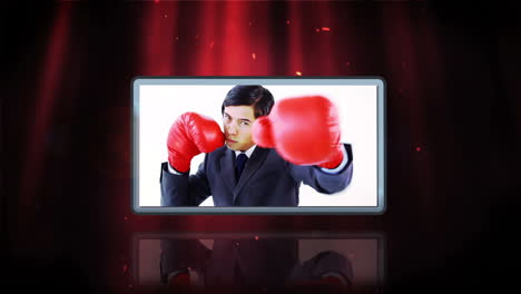 videos de hombres de negocios boxeando y usando guantes rojos