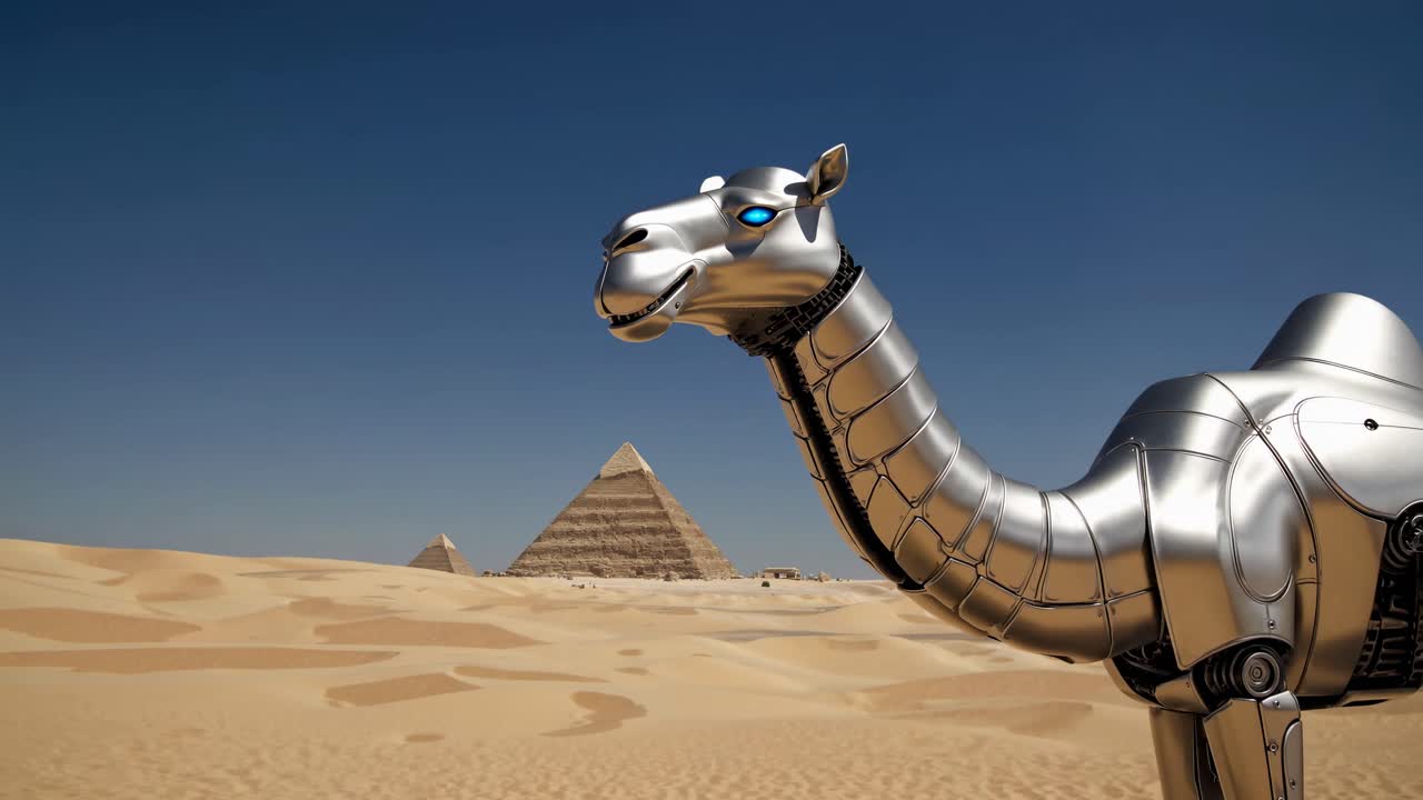 Robot Camel in front of Egyptian Pyramids