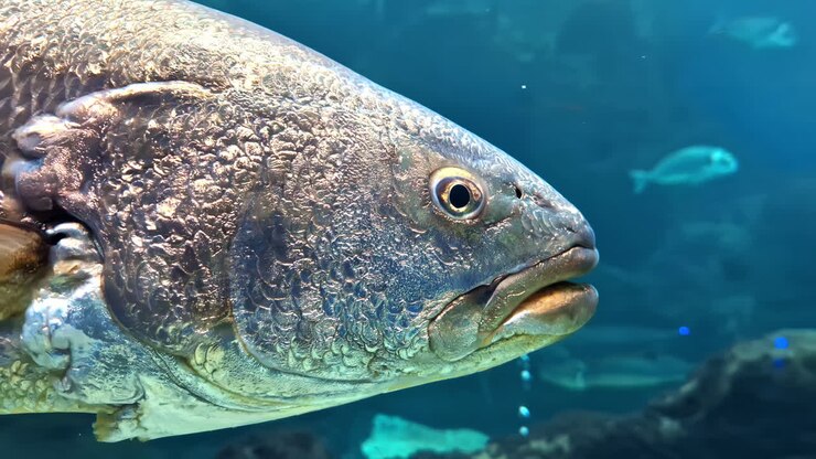 Close-up of a large fish swimming underwater with another fish in the background