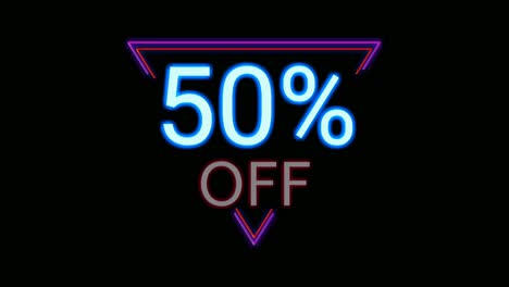 descuento de luz de neón 50% por ciento de descuento en triángulo marco moderno borde animación gráficos de movimiento en fondo negro