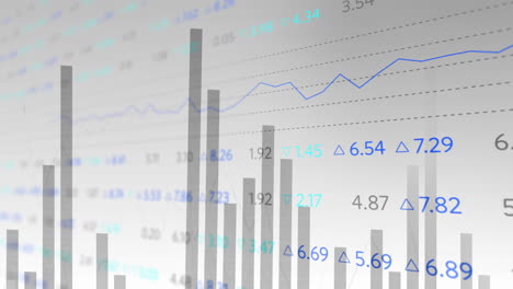 bar and line charts with financial data animation over stock market numbers