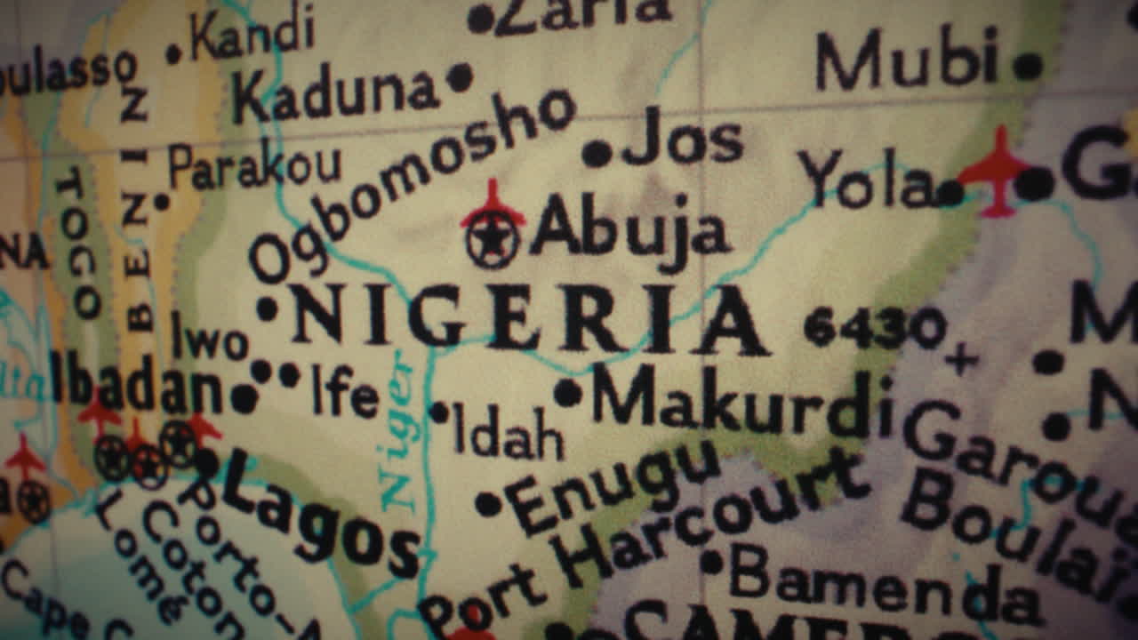 Close-up view of a map showing Nigeria and surrounding countries