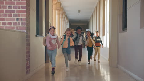 School,-holding-hands-and-children-in-hallway