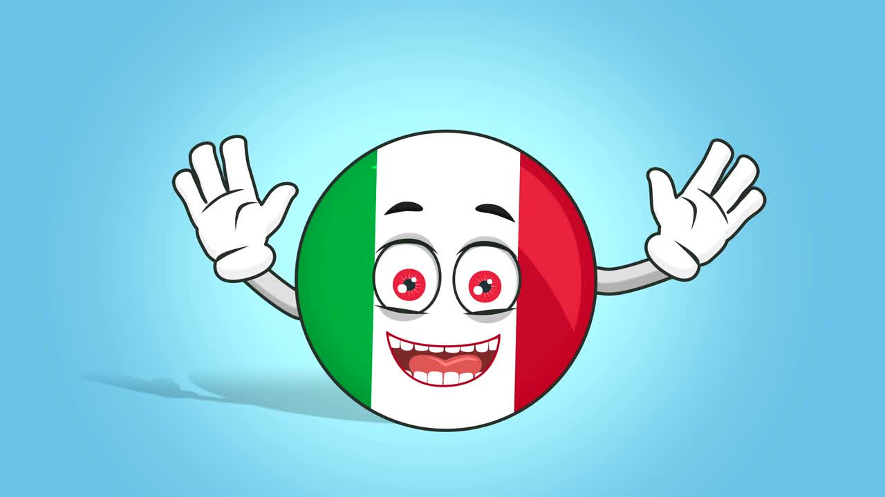 icono de dibujos animados bandera de italia feliz regocijarse con la animación de la cara con alfa mate