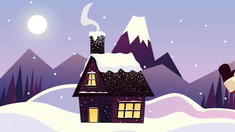 happy merry christmas animation with little santa and home