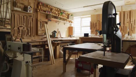 View-of-interior-of-a-modern-carpentry-shop-with-machinery-and-tools