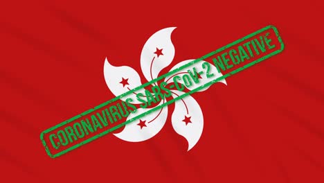 hong kong balanceando la bandera con el sello verde de la libertad del coronavirus, bucle