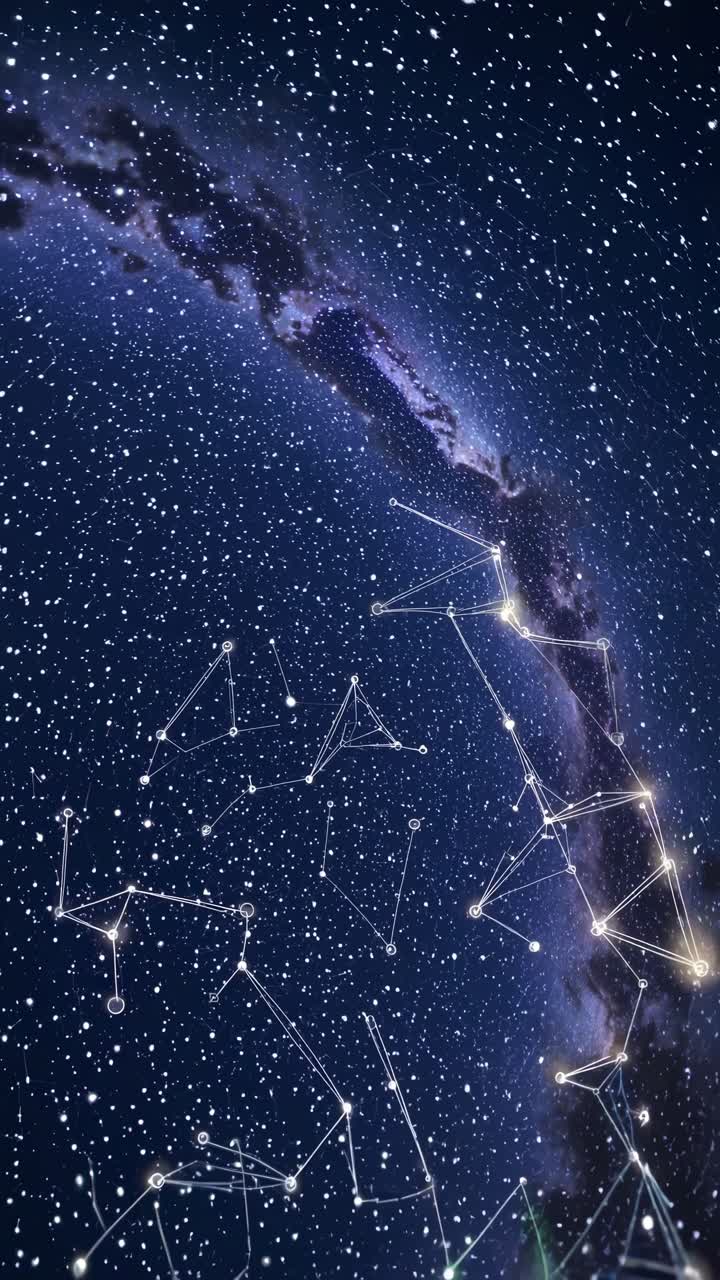 A mesmerizing video still of a starry night sky with constellations, captured from a low-angle