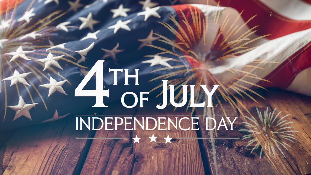4th of July Independence Day Celebration with American Flag and Fireworks