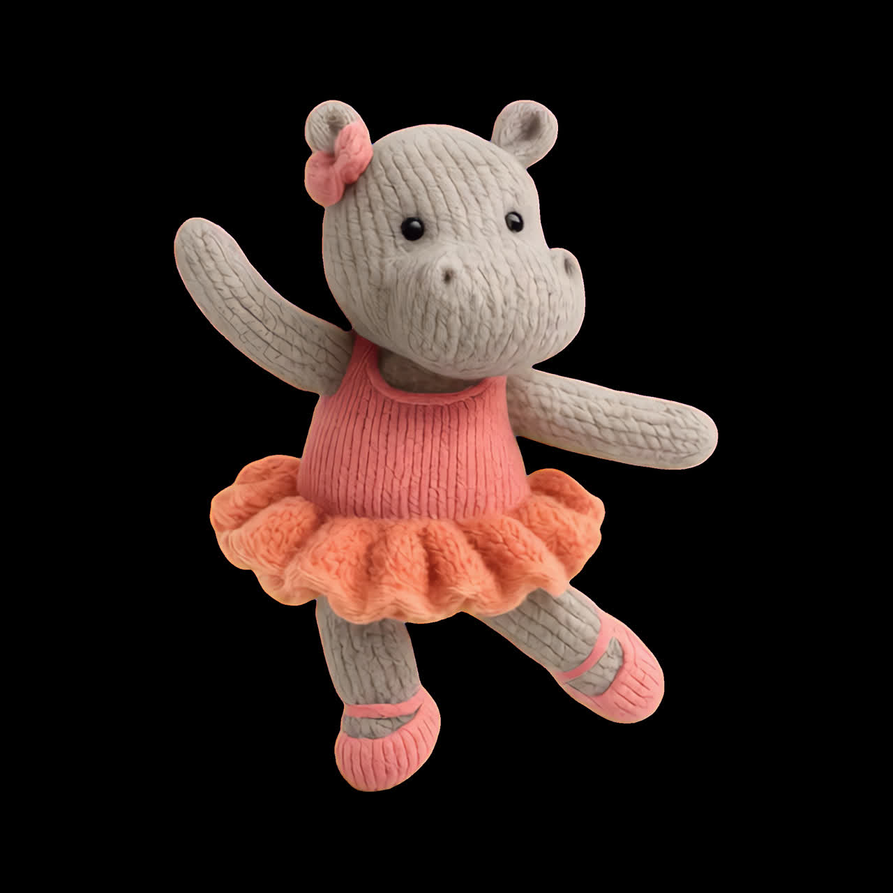 Adorable hippo ballerina figurine animation isolated asset, transparent 4K video, alpha channel