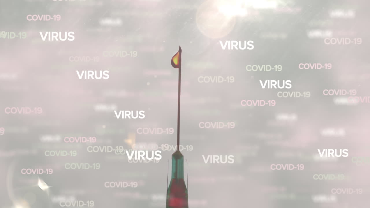 texto de covid-19 y virus contra un primer plano de una jeringa
