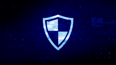 defence, guard, protect, safety, shield symbol digital pixel noise error animation.