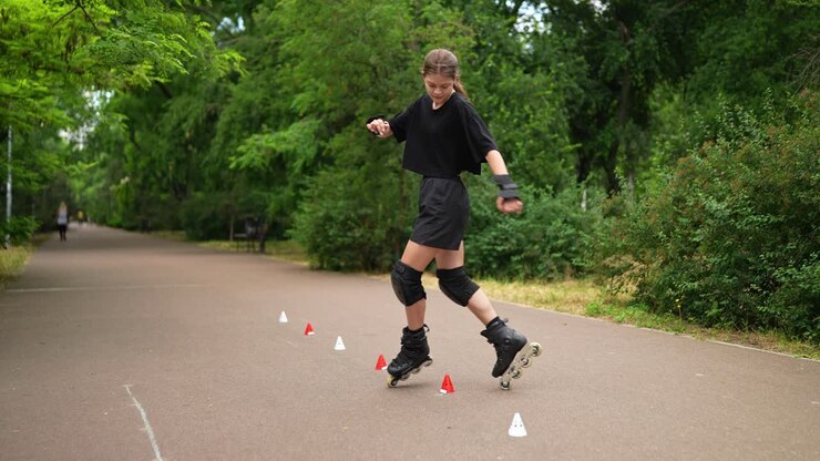 Teenage Girl Roller Skating Practice in Park