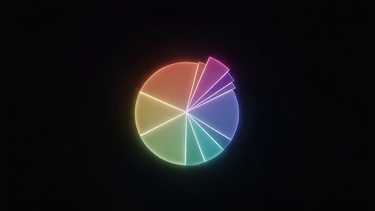 Dynamic Visualization of a Colorful Pie Chart Transitioning Through Multiple Segments, with Emphasis on Gradient Colors and Segment Changes
