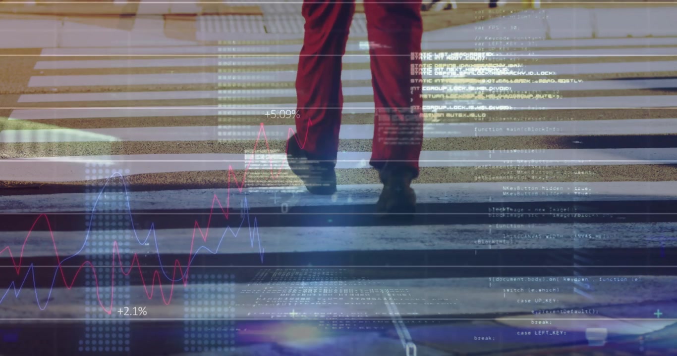 Animation of data processing over caucasian legs