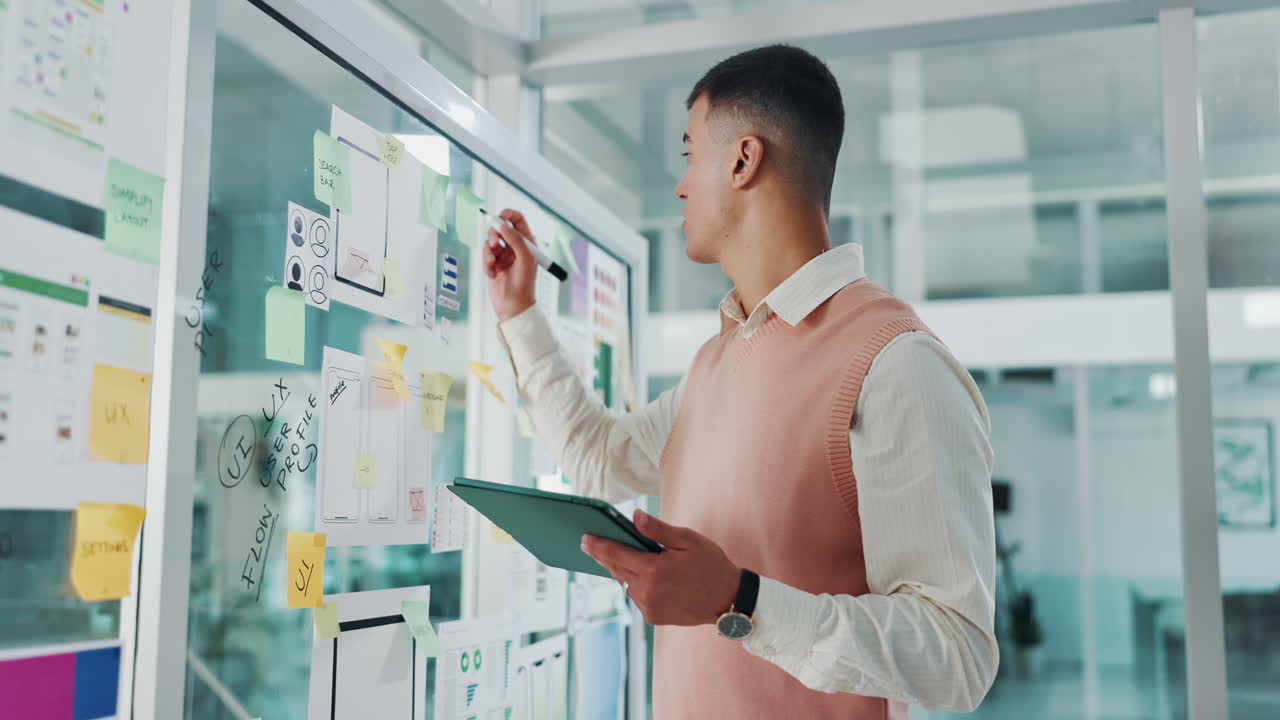 Uomo che pianifica la strategia UI/UX in ufficio