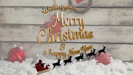 Animation-of-christmas-greetings-text-over-christmas-santa-claus-and-decoration