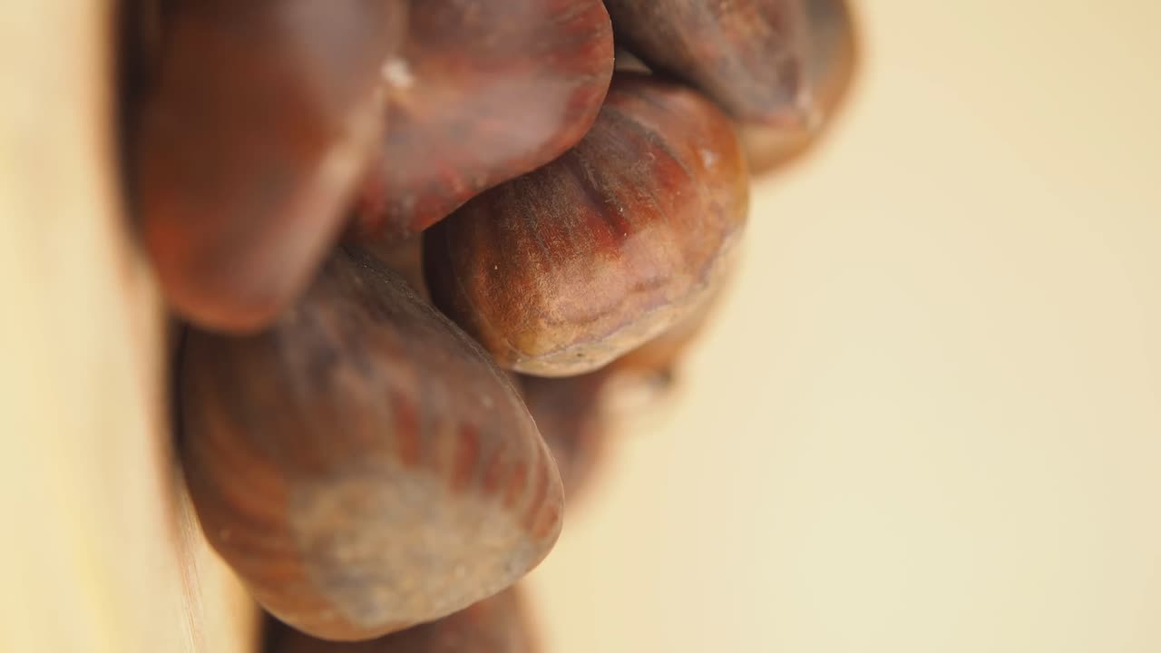Primo piano verticale di castagne fresche marroni