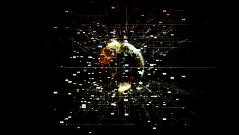 visualización de grandes datos con la tierra digital. esquinas de la cuadrícula de hud fondo de movimiento. análisis de información. diseño de infografías de datos visuales.