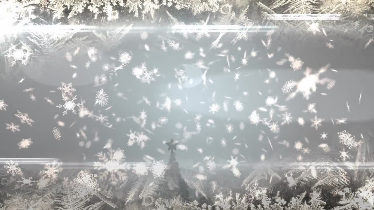 회색 배경에 크리스마스 장식 위에 떨어지는 크리스마스 눈의 애니메이션