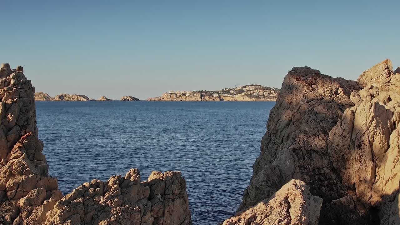 Views of the ocean from a rocky coastline in Mallorca, Spain