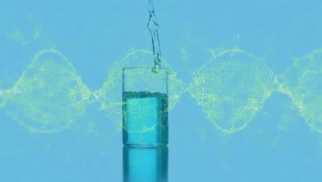 animation of dna strand over laboratory beaker