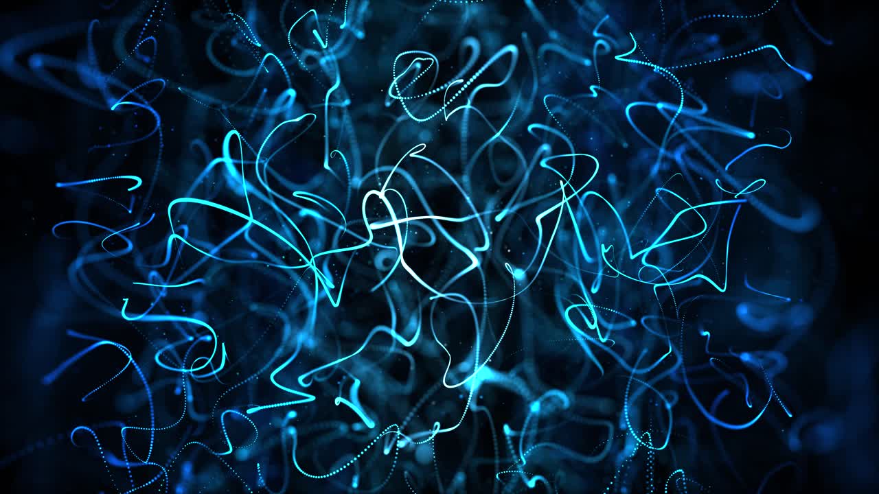 flujo de onda de partículas azules con animación en bucle brillante de polvo y bokeh