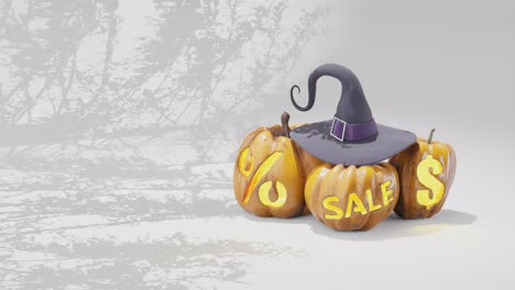Marketing-Werbetextvorlage-Für-Halloween-Verkauf,-Weißer-Hintergrund,-Kürbisse