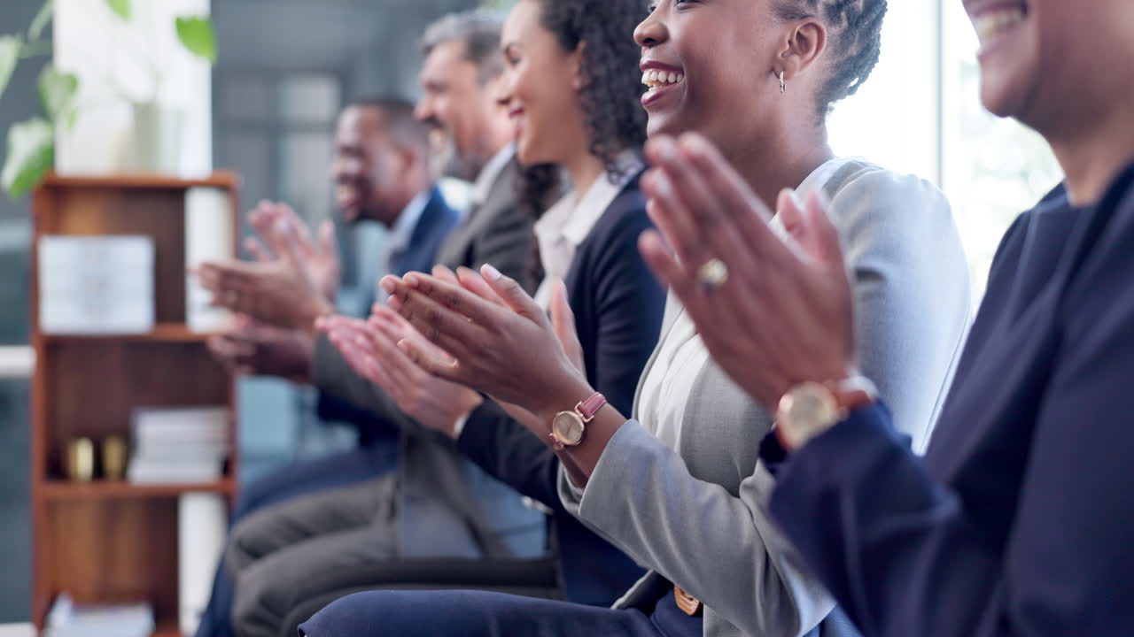 Happy business people, applause