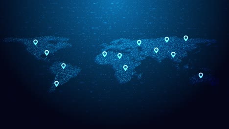 digital world map with location markers data tracking global networking and location technology