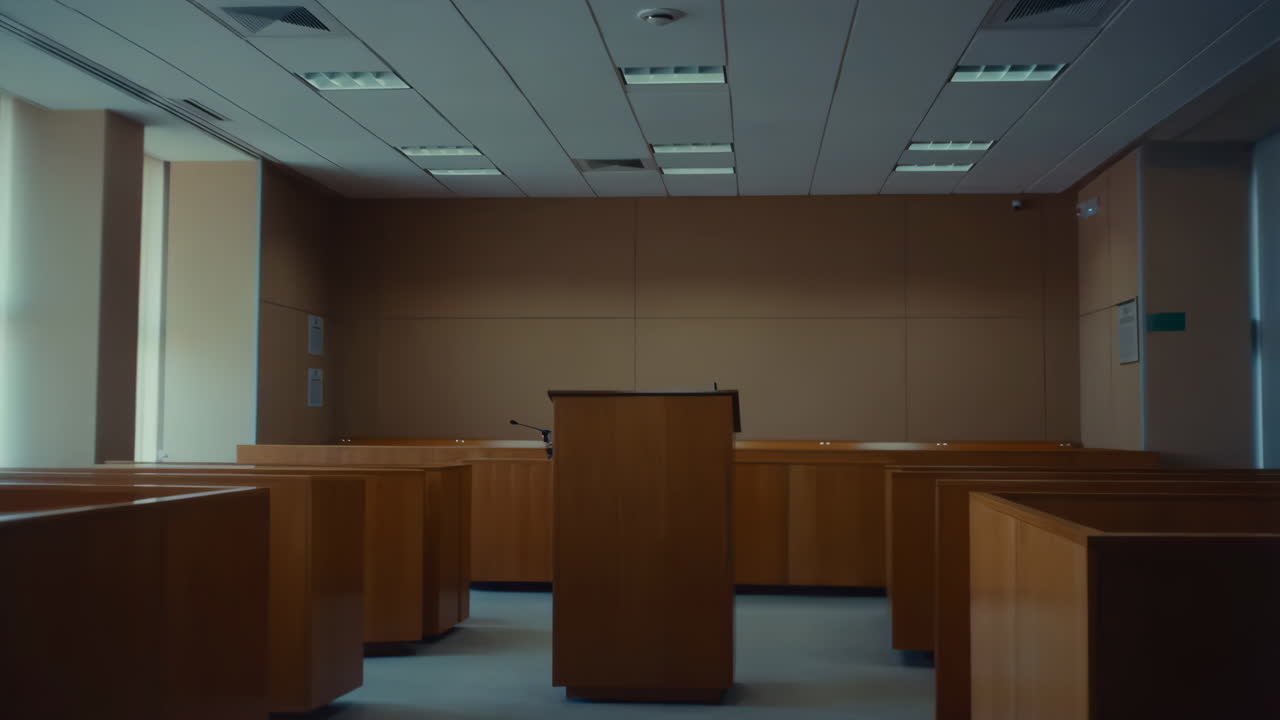 Empty Modern Courtroom with Podium