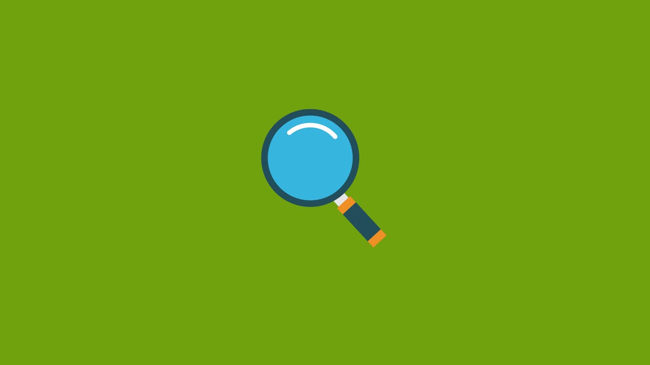 animación del icono de la lupa en el fondo de la pantalla verde. video 4k. clave de croma. útil para video explicador, sitio web, tarjetas de felicitación, aplicaciones y publicaciones en redes sociales